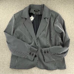 Ashley Stewart Black and White Striped Blazer